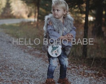 Handmade Faux Fur Vest - Nieve - Made to order - Handmade in the USA -Girls - Fall - Beach - Jacket - Fall - Grey - Silver