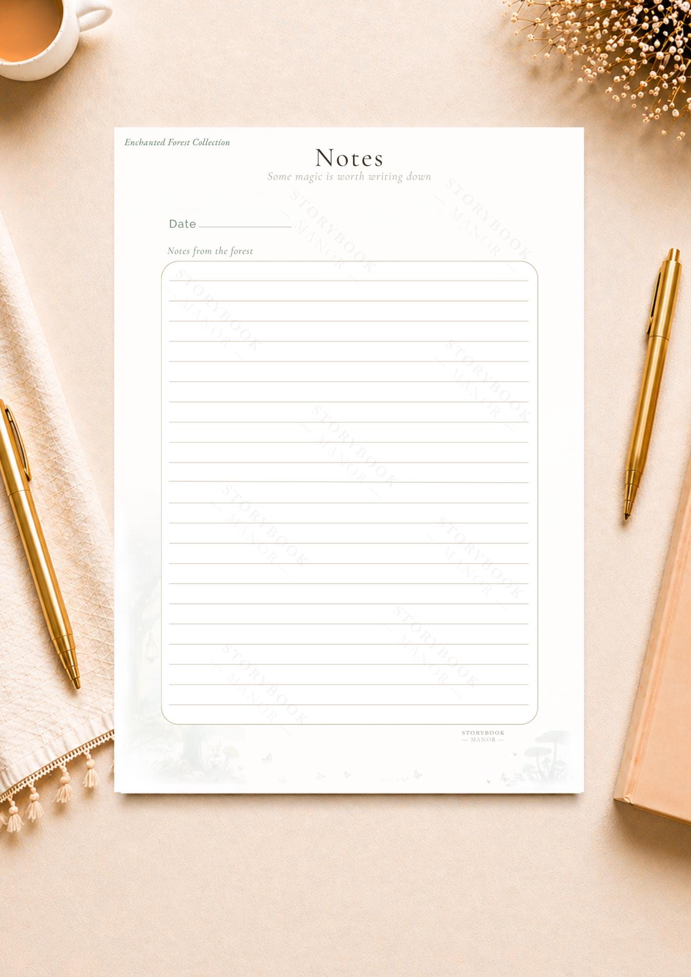 Printable Lined Notes Page PDF | Enchanted Forest Writing Paper ...