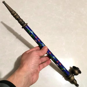 cachimbo de fumaça antigo chinês de latão com esmalte cloisonné retrô de 16,8 polegadas