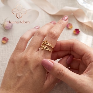 Custom Two Name Ring • Sterling Silver, 18K Gold plating, Rose Gold Wrap Band