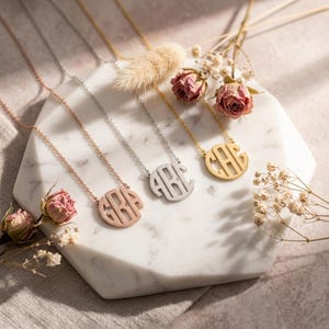 Custom Interlocking Monogram Necklace, 14K Gold, Rose Gold, Sterling Silver, 2-3 Initials