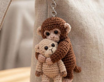 Handmade Monkey Bag Charm, Mother's Day Keepsake Gift, Amigurumi Monkey Keychain, Cute Accessory for Mom, Animal Lover Gift