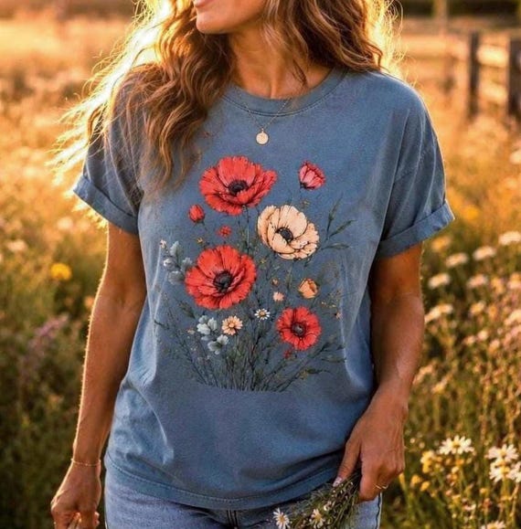 Wildflower Floral Graphic Tee | Comfort Colors Botanical Shirt for Women