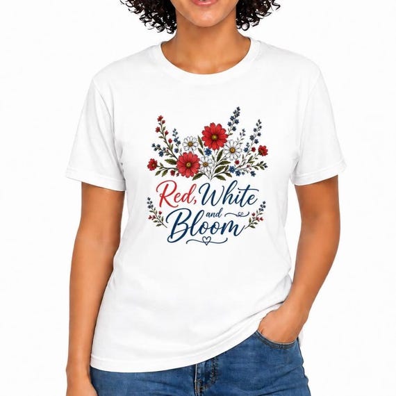 Red White and Bloom Shirt, Patriotic Floral Tee, Fourth of July Shirt