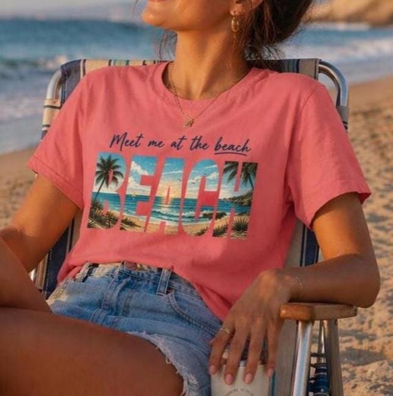 Meet Me at the Beach Shirt, Coastal Summer Vacation Tee, Ocean Palms Graphic Unisex T-Shirt