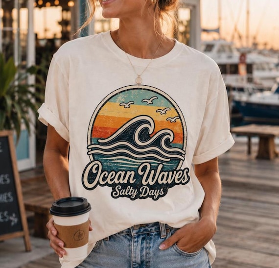 Summer Beach Vibes Tee, Ocean Waves Salty Days Shirt, Comfort Colors Coastal Vibe Crewneck