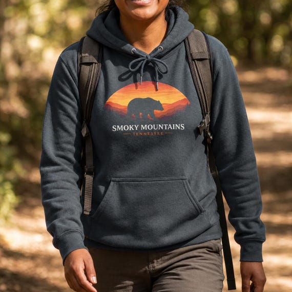 Smoky Mountains Sunset Bear Hoodie | Tennessee Nature Graphic