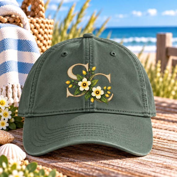 South Carolina Floral Baseball Cap, Botanical SC Monogram, Comfort Colors Coastal Washed Cotton Hat