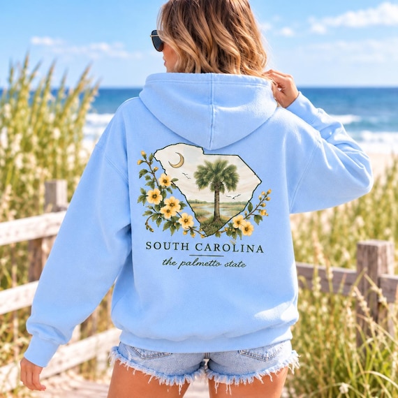 South Carolina Hoodie, Palmetto State Sweatshirt, Coastal Floral Graphic, SC Gift