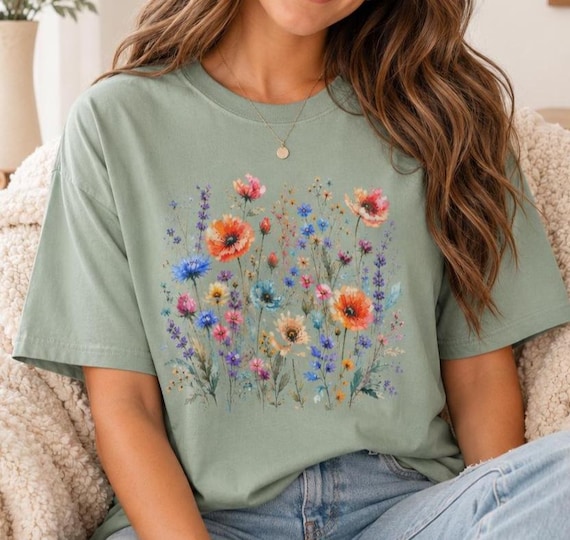 Comfort Colors® Wildflower Shirt, Cottagecore Floral Tee, Botanical Garden Graphic