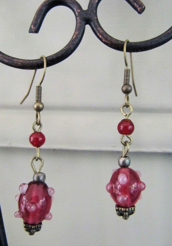 Items similar to Red earrings, Berry Red Lampwork beads, dark red glass ...