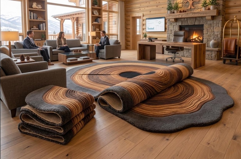 Hand Tufted Wool Rug | Wood Tree Ring Design, Organic Area Carpet - Etsy