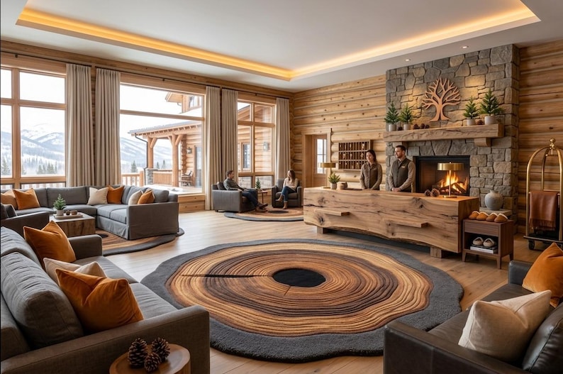 Hand Tufted Wool Rug | Wood Tree Ring Design, Organic Area Carpet - Etsy