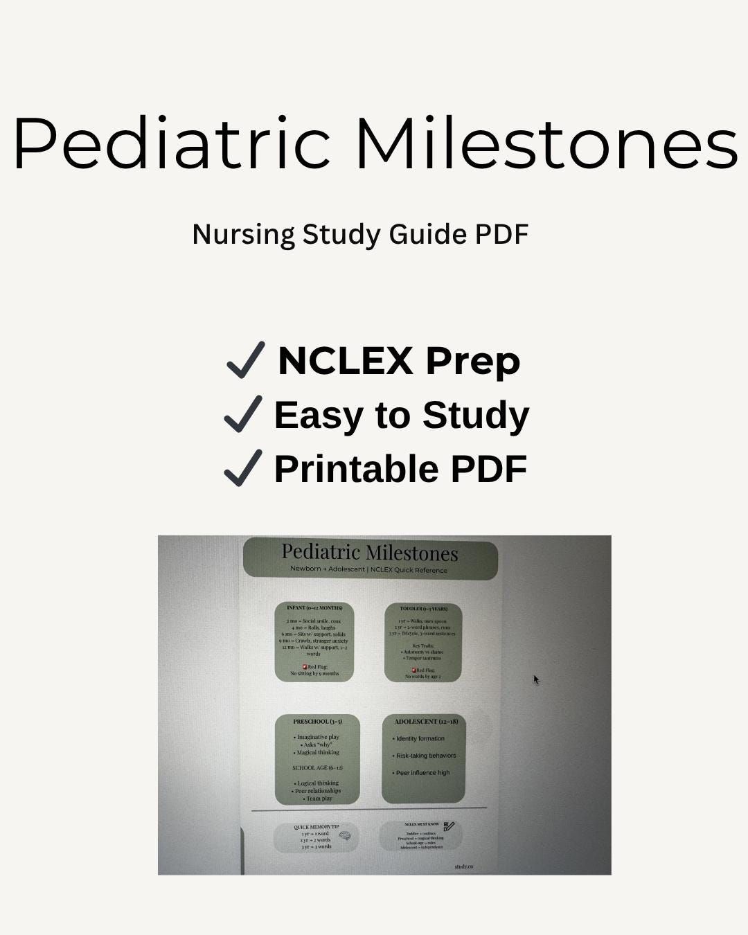 Pediatric Milestones Nursing Study Guide | NCLEX Prep PDF - Etsy