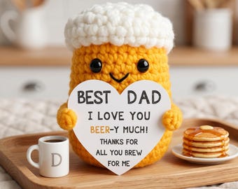 Beer Lover Gift Crochet Plush, Emotional Support Beer Mug Doll, Funny Pun Card, Soft Chenille Amigurumi, Desk Decor