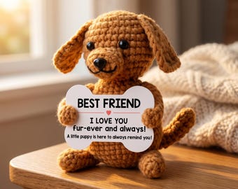 Custom Message Crochet Puppy Gift, Positive Puppy Amigurumi, Tiny Desk Buddy, Gift for Friend, Student Encouragement, Car Dashboard Decor