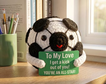Handmade Crochet Soccer Positive Doll, Inspirational Plush Puppet with Quote Card, Cute Stress Relief Gift for Soccer Lovers