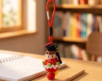 Handmade Crochet Graduation Boy Bouquet Charm, Doctor Cap Plush Keychain, Graduation Gift, Backpack Charm, Car Mirror Hanging Decor