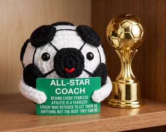 Handmade Crochet Soccer World Cup Doll, Custom Quote Card Plush Puppet, Personalized Inspirational Gift for Soccer Fans ,Graduation Gift