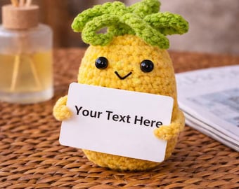 Positive Pineapple Crochet Figurine, Inspirational Stress Relief Desk Decor, Handmade Encouragement Gift ,Graduation Gift