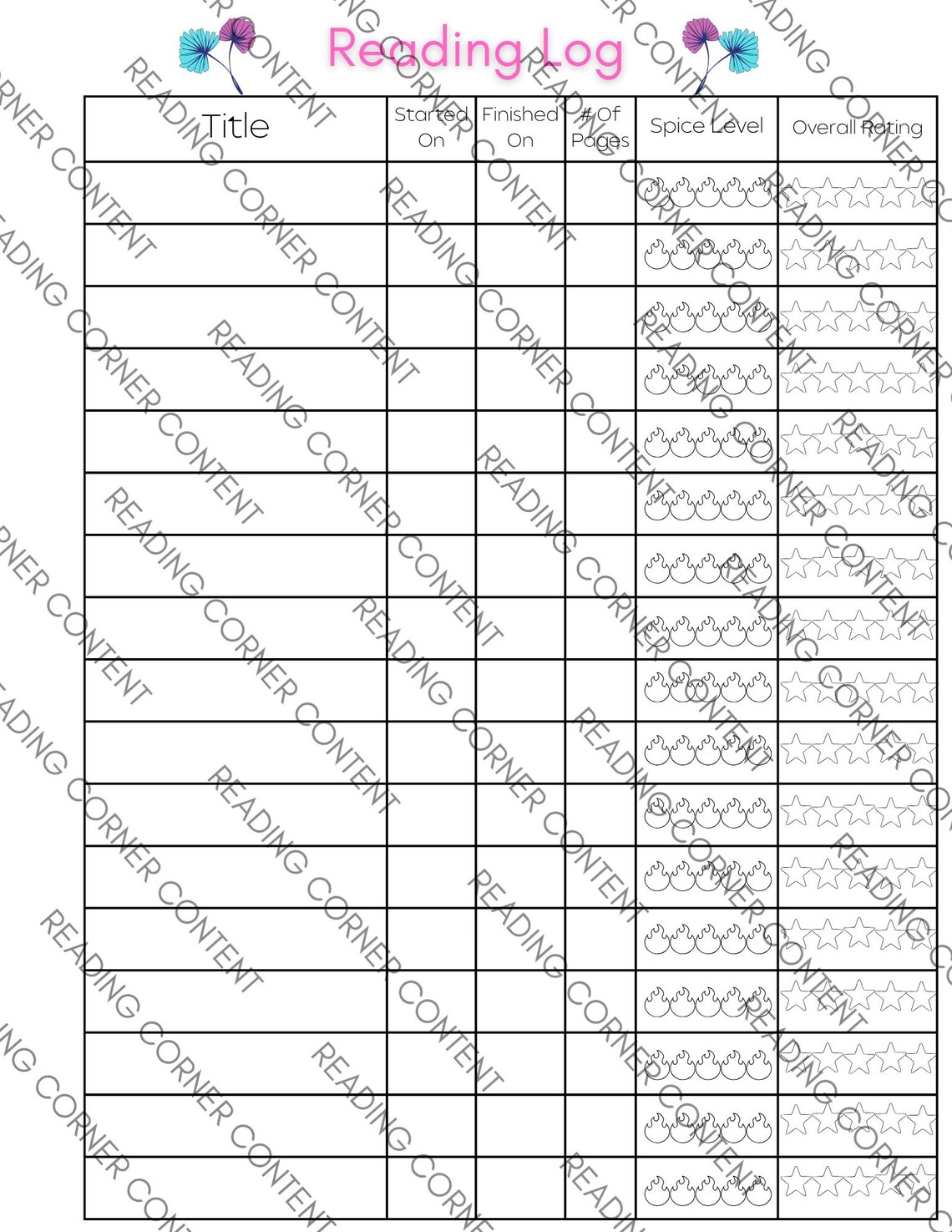 Spicy Book Printable Reading Log (digital Download) - Etsy