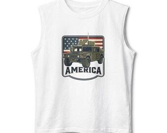 Wojskowy Humvee z czołgiem z flagą amerykańską