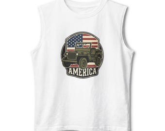 Amerikansk militär Jeep America Muscle Tank | Flagga Patriotisk Vintage Emblem