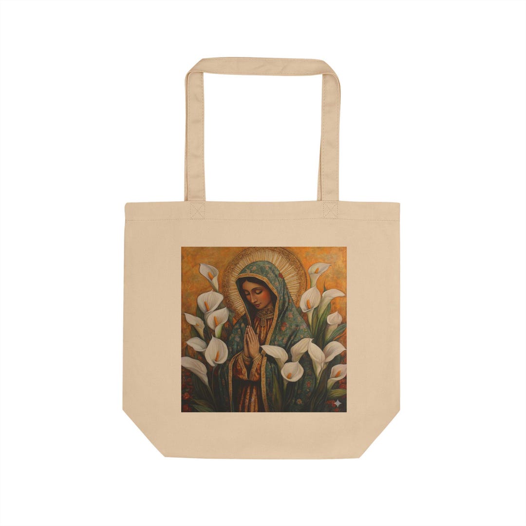 Our Lady of Guadalupe Tote Bag | Virgin Mary Calla Lilies Organic ...