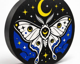 Scatola luminosa a LED a forma di falena celeste – Decorazione con luna e stelle stampata in 3D