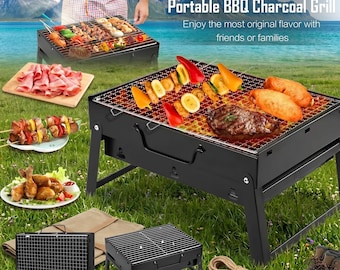 Parrilla de carbón plegable portátil – Hornilla compacta para barbacoa de exterior, ideal para acampar o ir a la playa (35/44 cm)