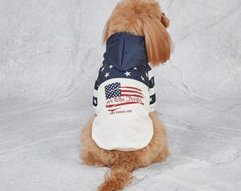 American Flag Pet Hoodie, Patriotic Dog Sweatshirt, USA Cat Outfit, Small Medium Dog Apparel