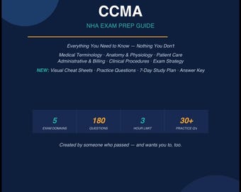 CCMA Exam Prep Guide | NHA CCMA Practice Questions, Cheat Sheets, Study Plan (Digital Download)