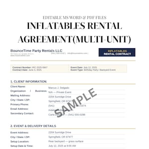 Multi-Unit-Inflatables-Mietvertrag - Hüpfburg-Party-Vereinbarung (Word / PDF)
