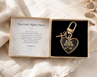 Mustard Seed Faith Keychain Gift Box, Christian Encouragement Gift with Message Card, Prayer Gift for Her, Inspirational Bible Keepsake