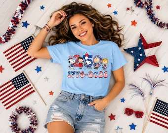 250e Snoopy-shirt Amerika, Peanuts Patriotic Comfort Colors Tee, 1776 2026 Fourth Of July cadeau voor vrouwen
