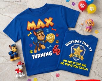 Gepersonaliseerde verjaardagsshirt poot, aangepaste naam jongensshirt, outfit verjaardagscadeau kinderen, T-shirt patrouillefeest baby