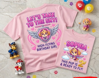 Gepersonaliseerde Skye Paw Patrol-verjaardagsshirt, aangepaste naam kinder-T-shirt, outfit verjaardagscadeau meisje voor baby