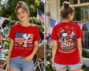 Shirt 250e verjaardag Snoopy America, Peanuts 1776 2026 patriottisch T-shirt, shirt 4 juli comfortkleuren