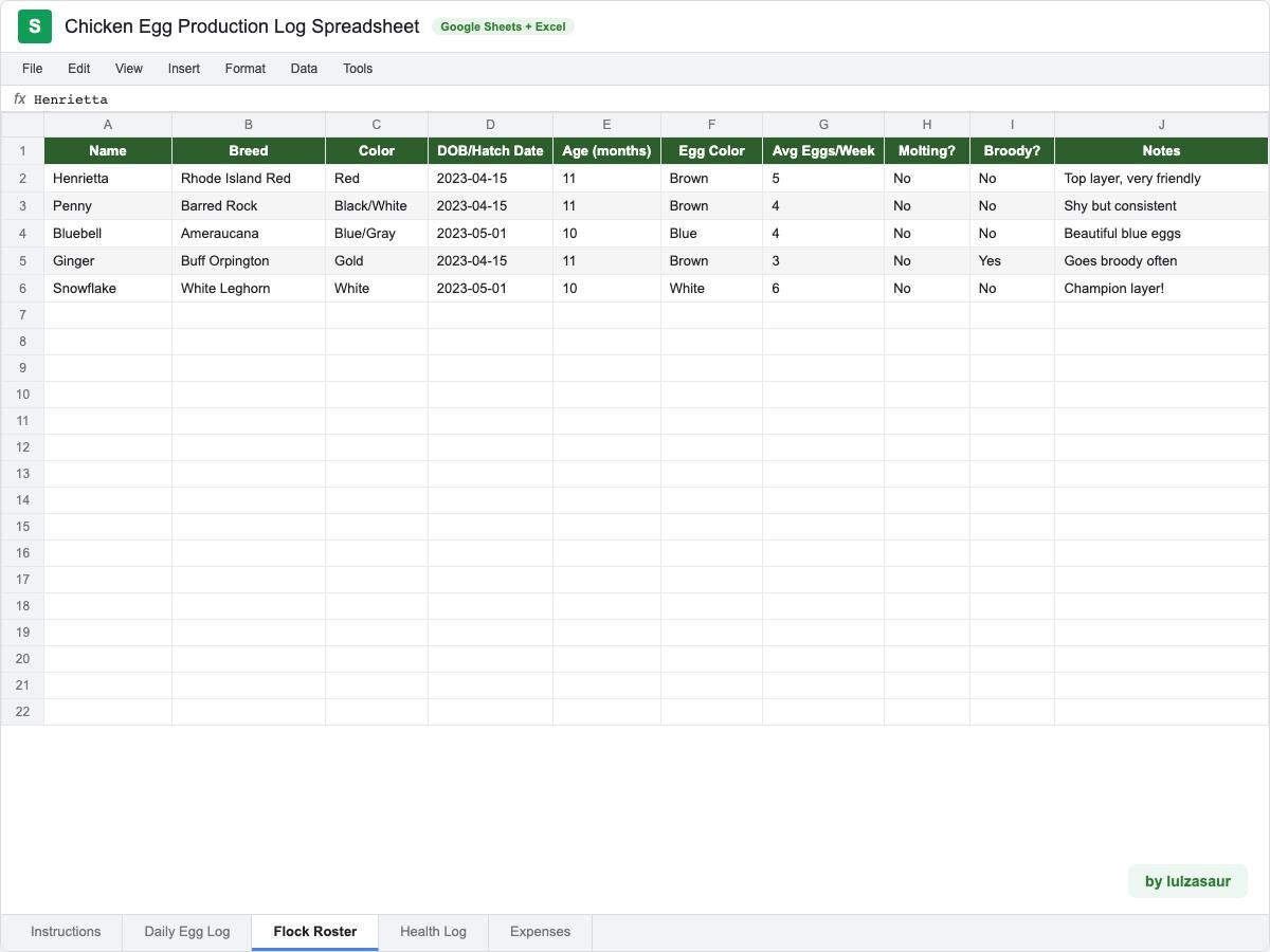 Chicken Egg Production Log Spreadsheet | Backyard Flock Tracker | Hen ...