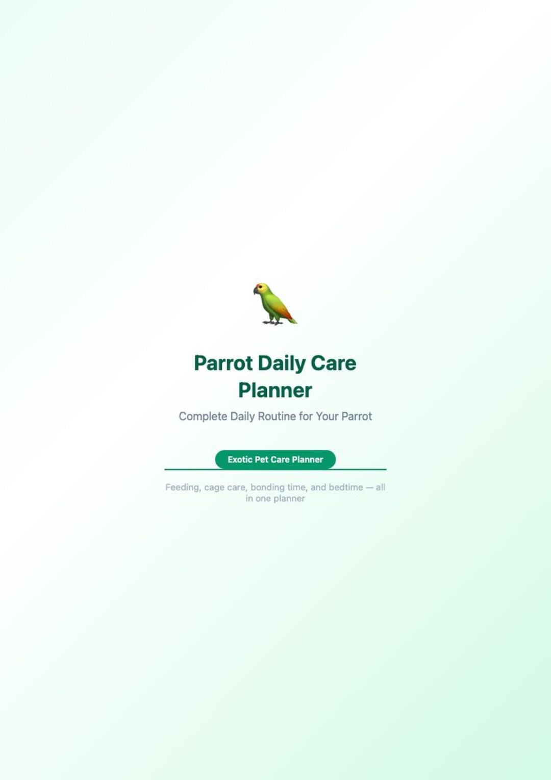 Parrot Daily Care Planner | Bird Routine, Feeding, Cage Cleaning ...