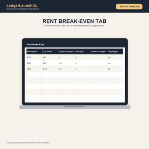 Booth Rent Break-Even Calculator and Tracker, Salon Chair Rental Spreadsheet | Income, Tips, Rent | Excel + Google Sheets image 4