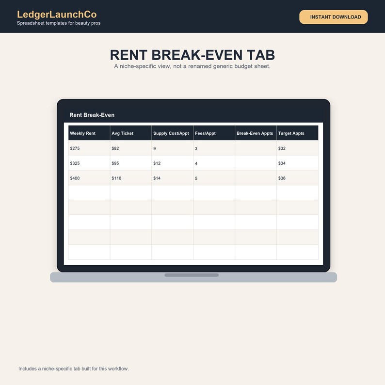 Booth Rent Break-Even Calculator and Tracker, Salon Chair Rental Spreadsheet | Income, Tips, Rent | Excel + Google Sheets image 4