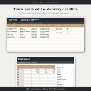 Fotografen-Customer-Tracker, Fotografie-CRM und Buchungstabelle | Zahlung, Restzahlung und Versand | Excel + Google Sheets Bild 4