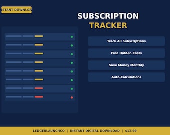 Abonnement-Tracker-Arbeitsblatt | Monatliche Rechnung + Spesenführer (Digitaler Download)