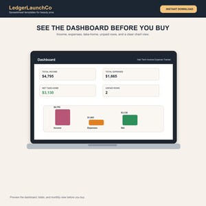 Nail Tech Income and Expense Tracker, Nagelstudio Tabelle | Kunden, Materialien, Standverleih, Tipps | Excel + Google Sheets Bild 2