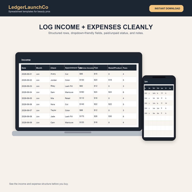 Booth Rent Break-Even Calculator and Tracker, Salon Chair Rental Spreadsheet | Income, Tips, Rent | Excel + Google Sheets image 5