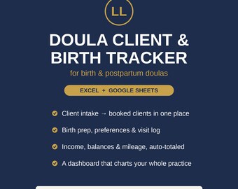Doula Klient Tracker Tabelle | Geburt & Wochenbett Business Planer | -Einnahmen, Besuche, Einkommen, Fahrleistung | Excel + Google Sheets