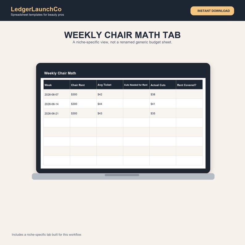Barber Chair Rental Income Tracker, Barber Shop Spreadsheet | Cuts, Tips, Chair Rent, Expenses | Excel + Google Sheets image 4