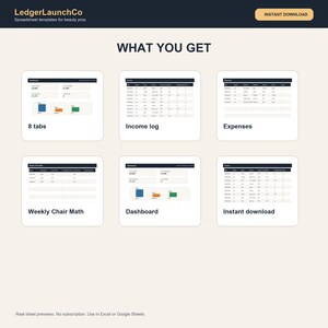 Barber Chair Rental Income Tracker, Barber Shop Spreadsheet | Cuts, Tips, Chair Rent, Expenses | Excel + Google Sheets image 3