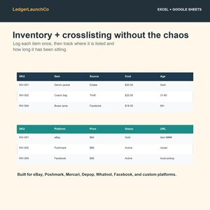 Hoja de cálculo de inventario para revendedores, seguimiento de ganancias y panel de contabilidad / eBay, Poshmark, Mercari, Depop, etc. / Excel + Google Sheets imagen 2